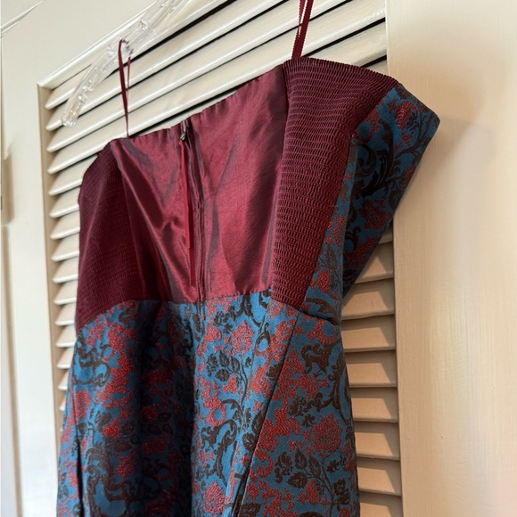 Anthropologie Leifnotes Metallic Brocade Strapless Mini Dress Size 14 - Picture 7 of 13